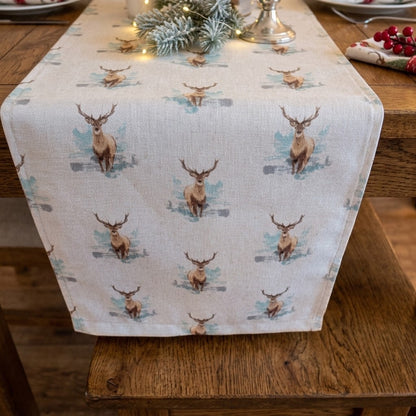 Runner da tavolo con cervo delle Highlands, Runner da tavolo con cervo, Runner da tavolo con cervo di Natale, Runner da tavolo UK 36" 48" 54" 60" 64" 72" 84" 96" 104"
