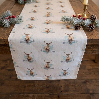 Runner da tavolo con cervo delle Highlands, Runner da tavolo con cervo, Runner da tavolo con cervo di Natale, Runner da tavolo UK 36" 48" 54" 60" 64" 72" 84" 96" 104"