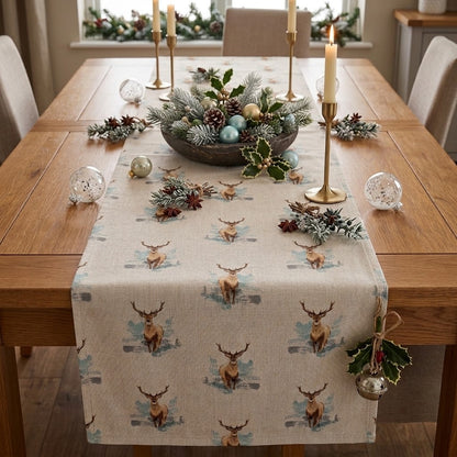 Runner da tavolo con cervo delle Highlands, Runner da tavolo con cervo, Runner da tavolo con cervo di Natale, Runner da tavolo UK 36" 48" 54" 60" 64" 72" 84" 96" 104"