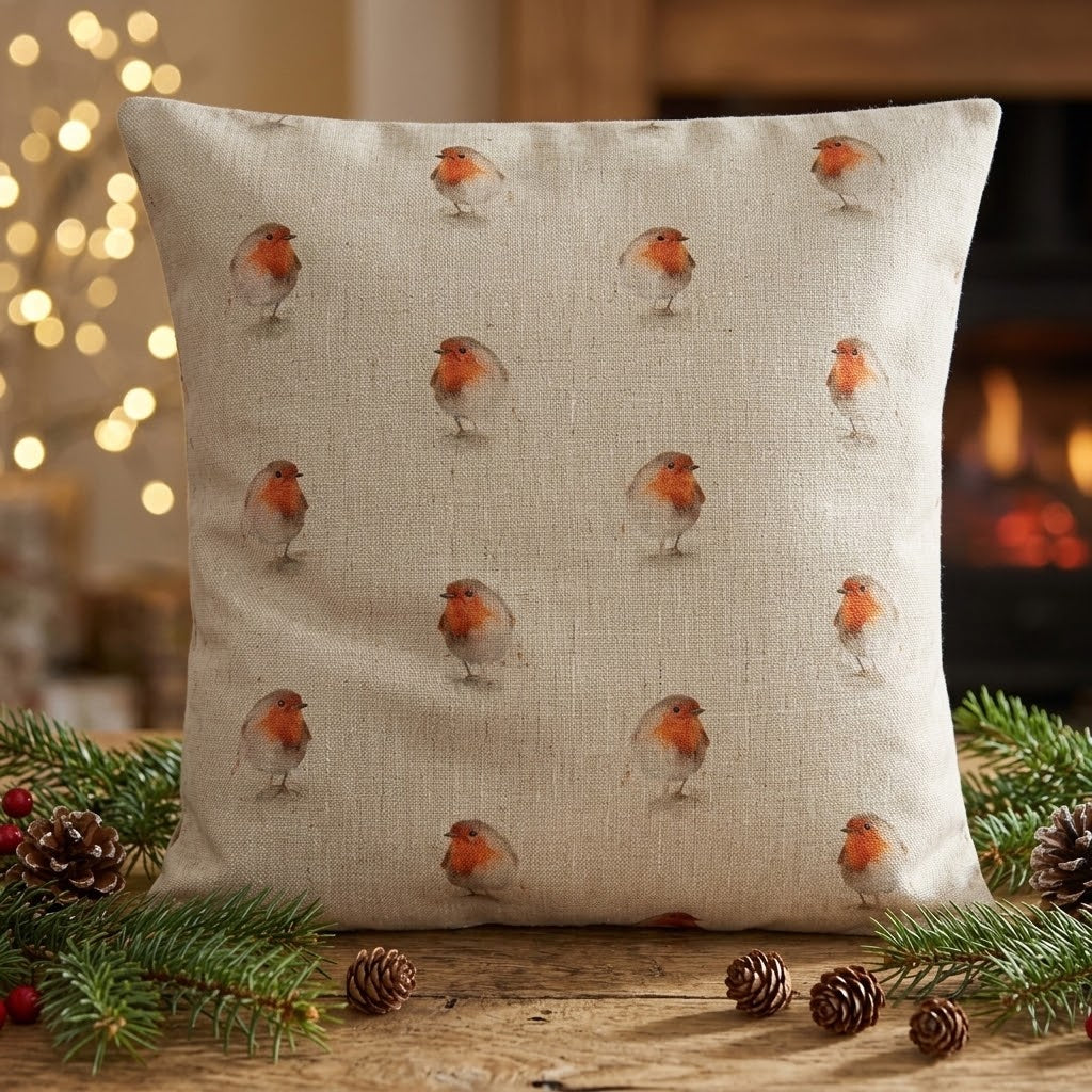 Festive Christmas Robin Cushion Cover