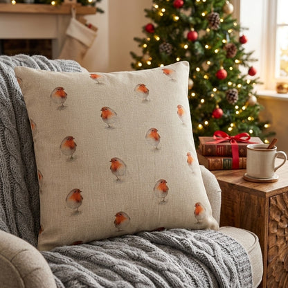 Festive Christmas Robin Cushion Cover
