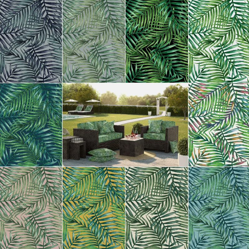 Palm Tree Leaves Coated Outdoor Water Repellent Tablecloth Available In Many Sizes