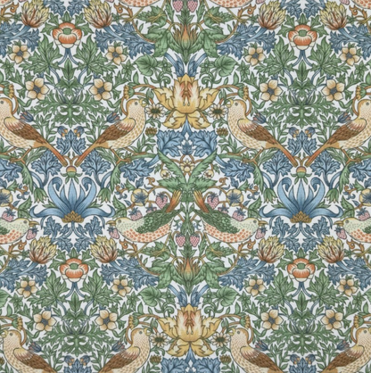 William Morris Strawberry Thief Blanc Coated Tablecloth