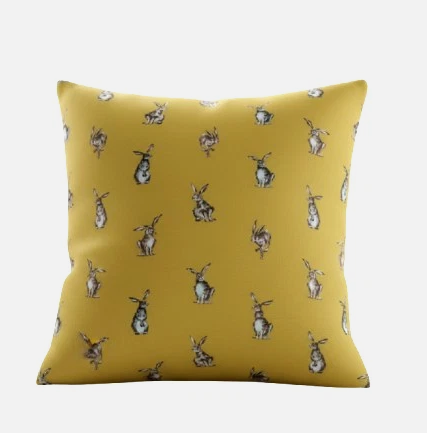 Shabby Hares Rabbits Bunny Mustard Cushion Cover