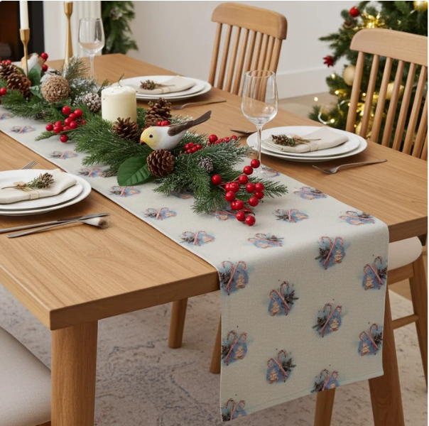Festive Candy & Gingerbread Man Christmas Table Runner