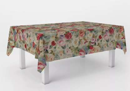 Vintage Rose Floral Tablecloth Available In Many Sizes