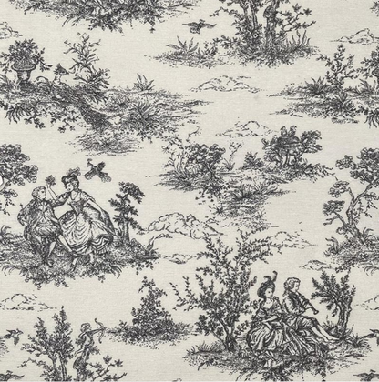 Schwarzer Vintage-Kissenbezug im französischen Toile-de-Jouy-Muster