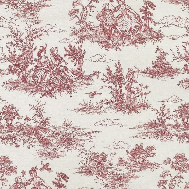 Roter Vintage-Kissenbezug aus französischem Toile-de-Jouy-Muster