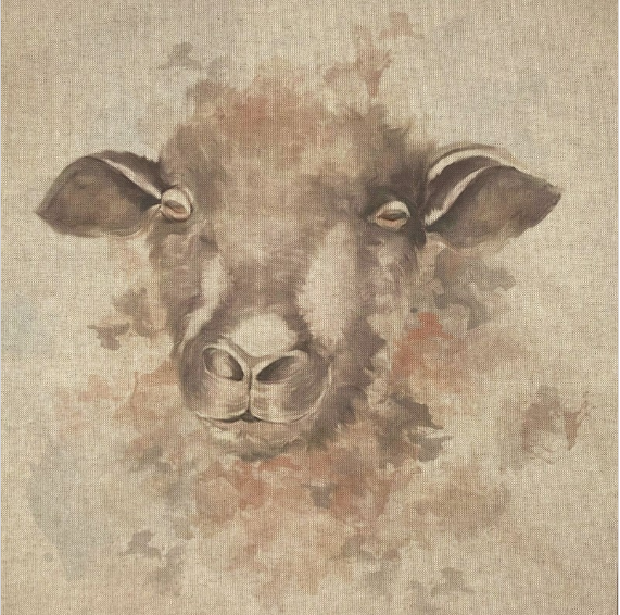 Serenity Sheep Watercolor Natural Cushion Cover