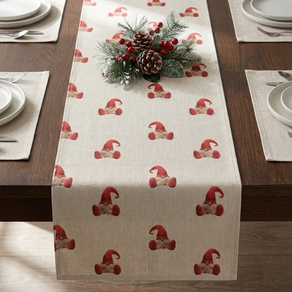 Gnome Gonk Elf Red Christmas Table Runner Napkins