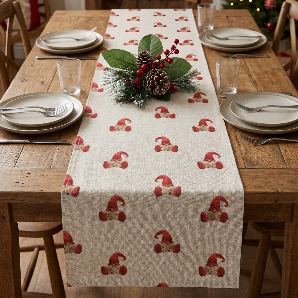Gnome Gonk Elf Red Christmas Table Runner Napkins