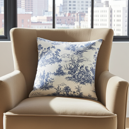 Blue Vintage French Toile De Jouy Cushion Cover