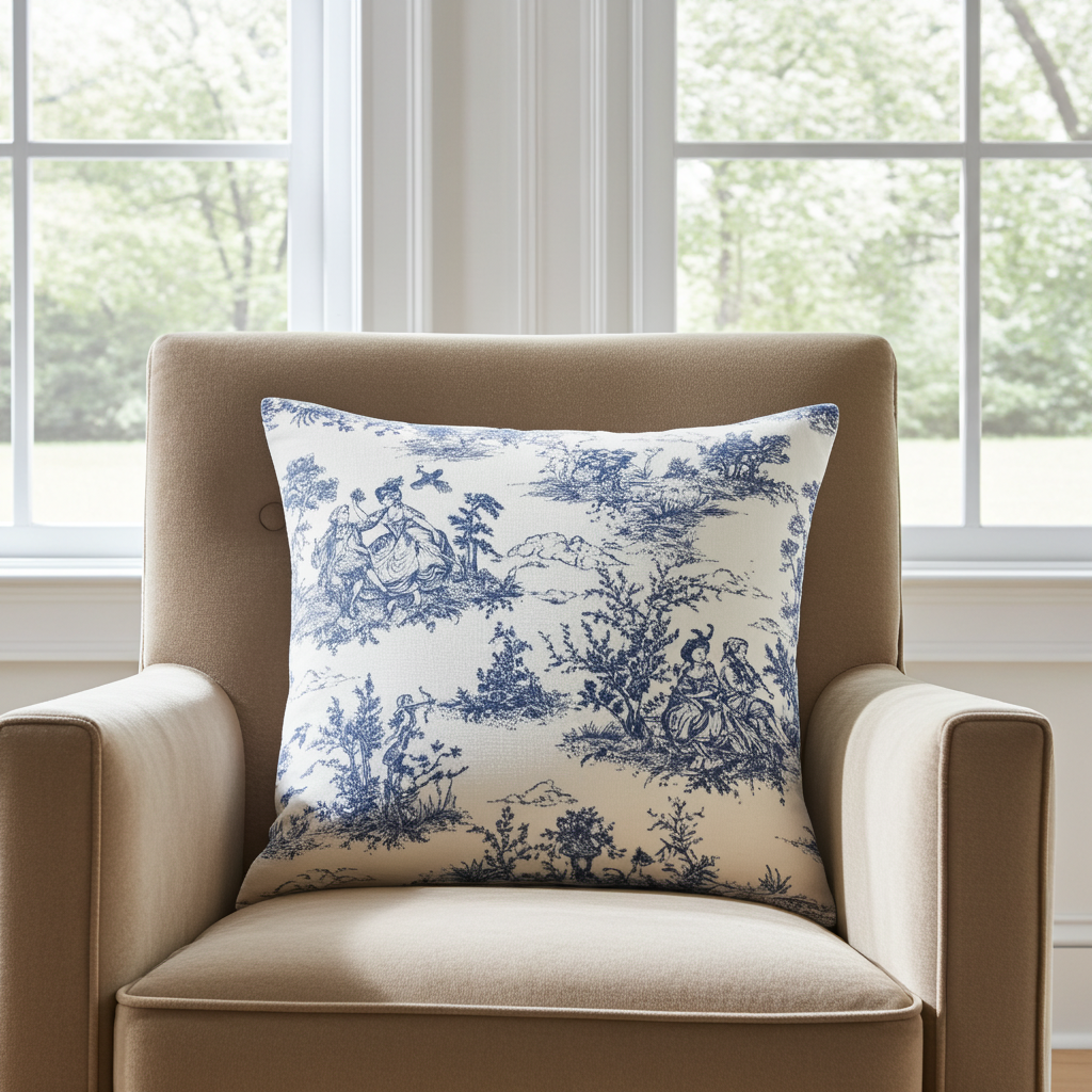 Blue Vintage French Toile De Jouy Cushion Cover