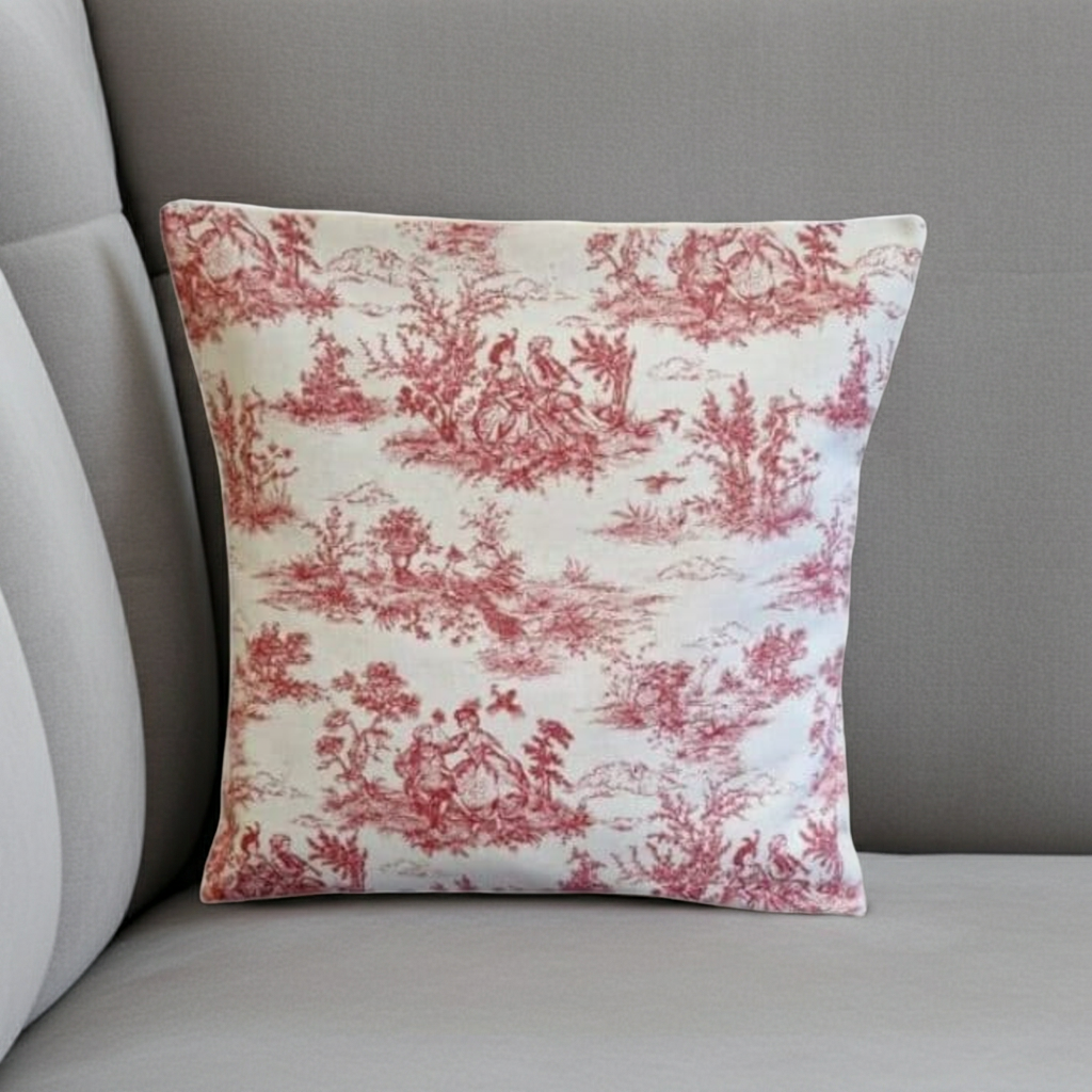Red Vintage French Toile De Jouy Cushion Cover
