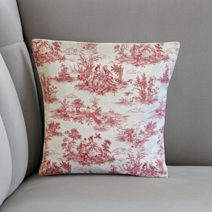 Red Vintage French Toile De Jouy Cushion Cover