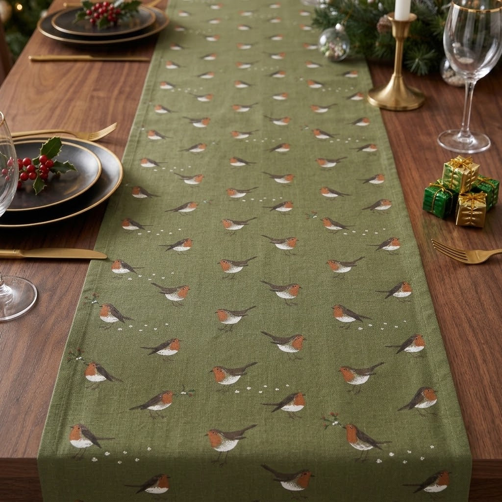 Sophie Allport Robin Green Christmas Table Runner