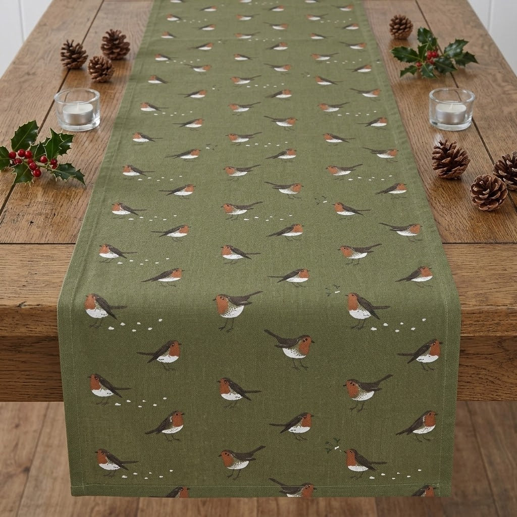 Sophie Allport Robin Green Christmas Table Runner