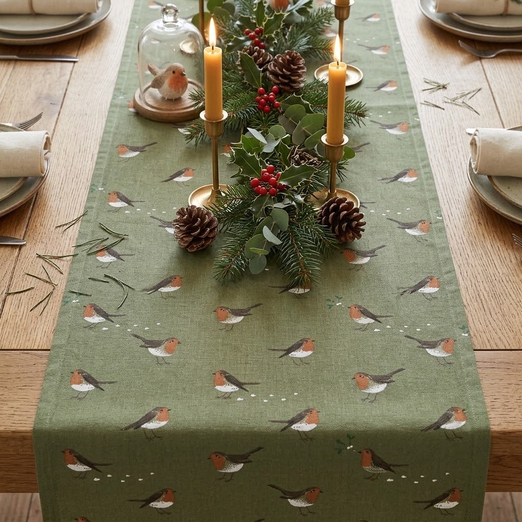 Sophie Allport Robin Green Christmas Table Runner