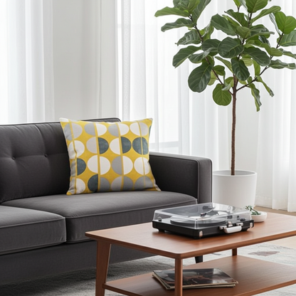 Shoreditch Saffron Yellow Geometric Circular Cushion Cover