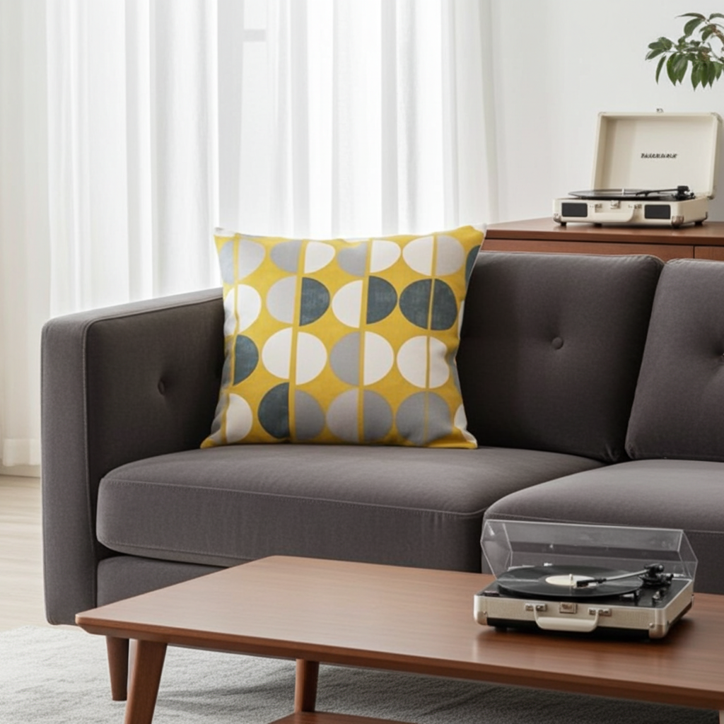 Shoreditch Saffron Yellow Geometric Circular Cushion Cover