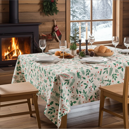 Tischdecke mit Weihnachtsmotiv (Mistelzweig & Beeren) in vielen Größen erhältlich