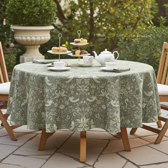 William Morris Strawberry Thief Natural Coated Tablecloth - Water Resistant Outdoor Indoor