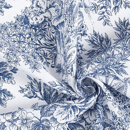 Toile de Jouy Romance Roses Floral White Blue Tablecloth Available In Many Sizes