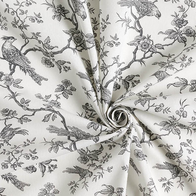 Toile de Jouy Birds Slate Grey Off White Tablecloth Available In Many Sizes