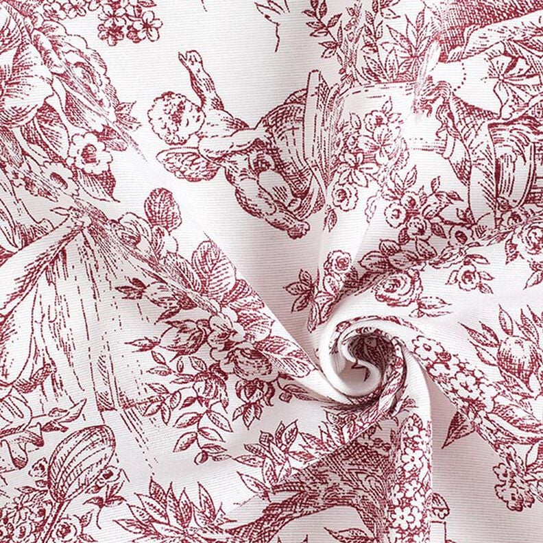 Toile de Jouy Romance Roses Floral White Carmine Red Tablecloth Available In Many Sizes