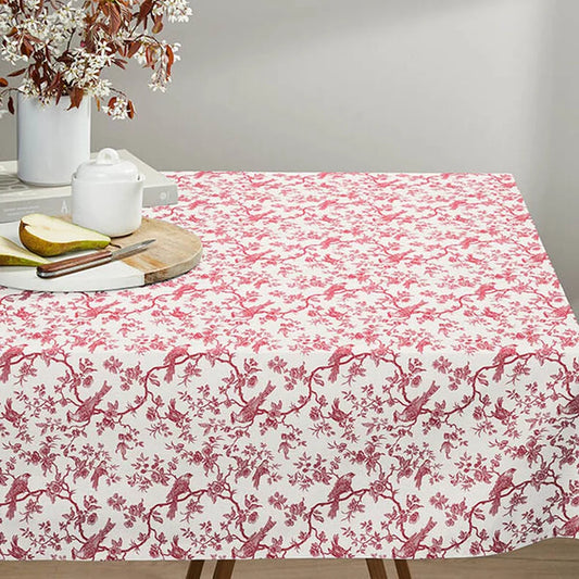 Toile de Jouy Birds Red Off White Tablecloth Available In Many Sizes