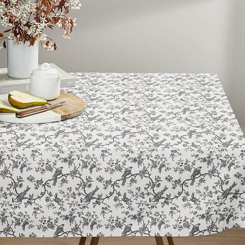 Toile de Jouy Birds Slate Grey Off White Tablecloth Available In Many Sizes