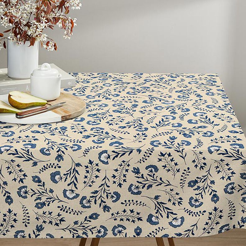 Scandi Flowers Natural Blue Tablecloth Available In Many Sizes