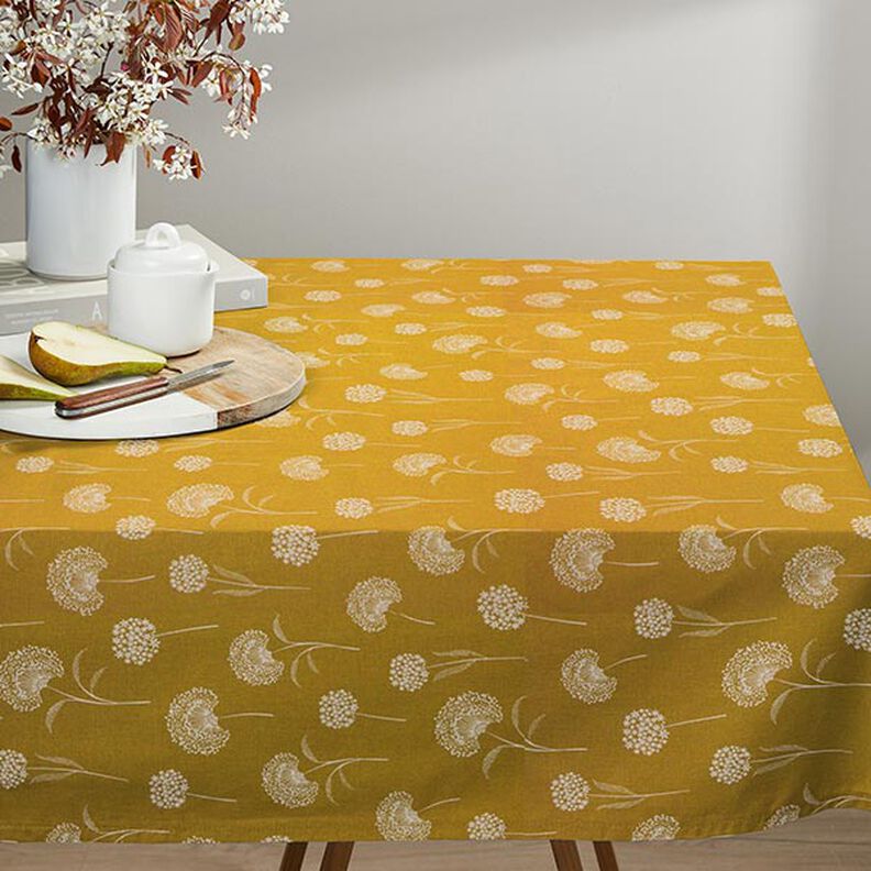 Dandelions Natural Curry Yellow Tablecloth Available In Many Sizes