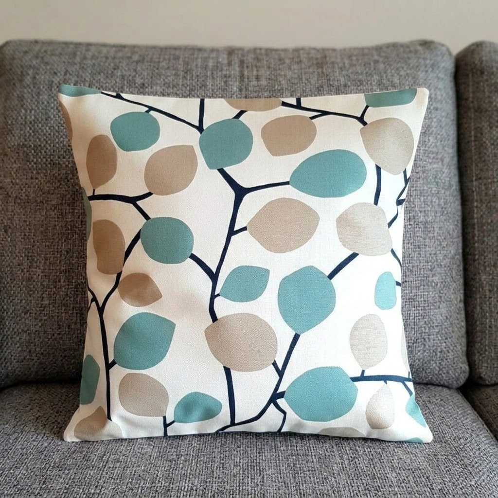 Clarke & Clarke Nissa Mineral Blue Beige Leaf Cushion Cover
