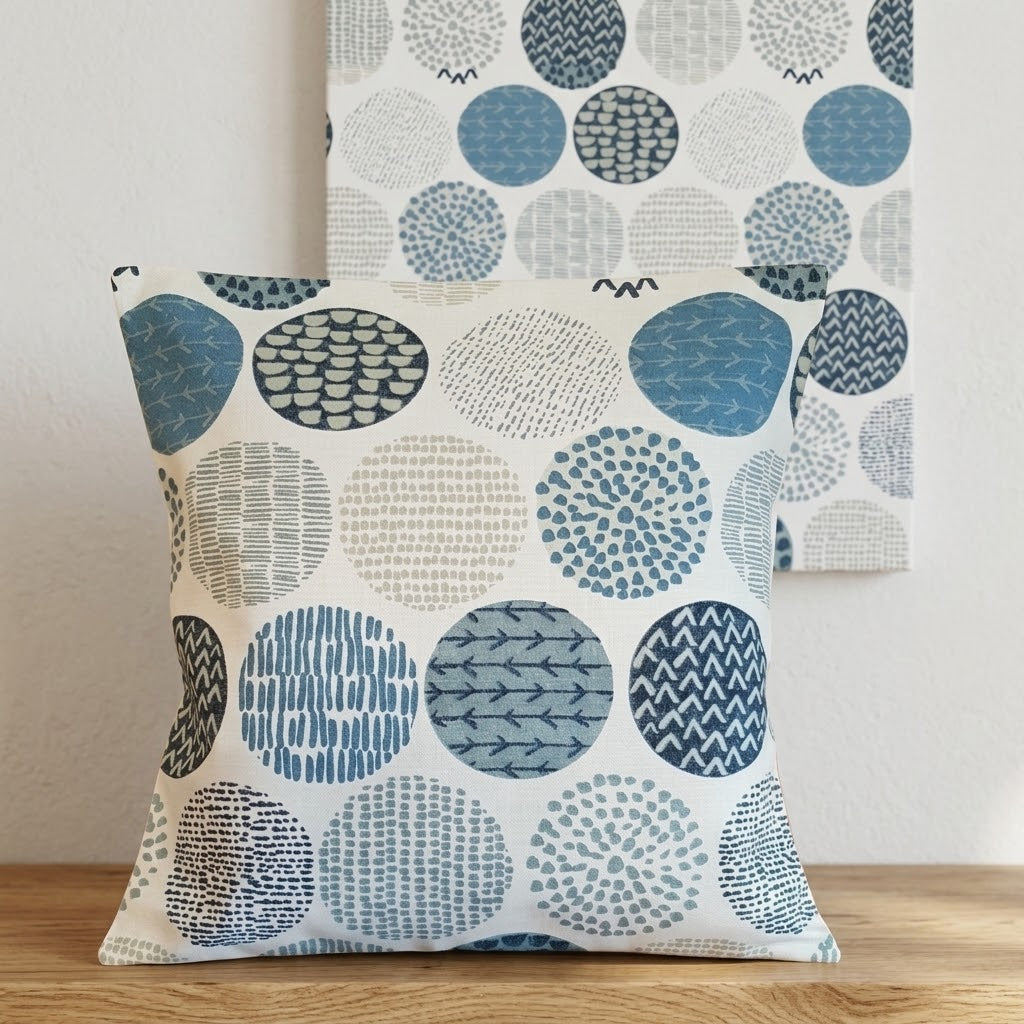 Fodera per cuscino con motivo a cerchi blu indaco 25,4 cm, 30,5 cm, 35,6 cm, 40,6 cm, 43,2 cm, 50,8 cm, 55,9 cm, 60,8 cm, 66,4 cm, 66 cm, fatto a mano, 100% cotone