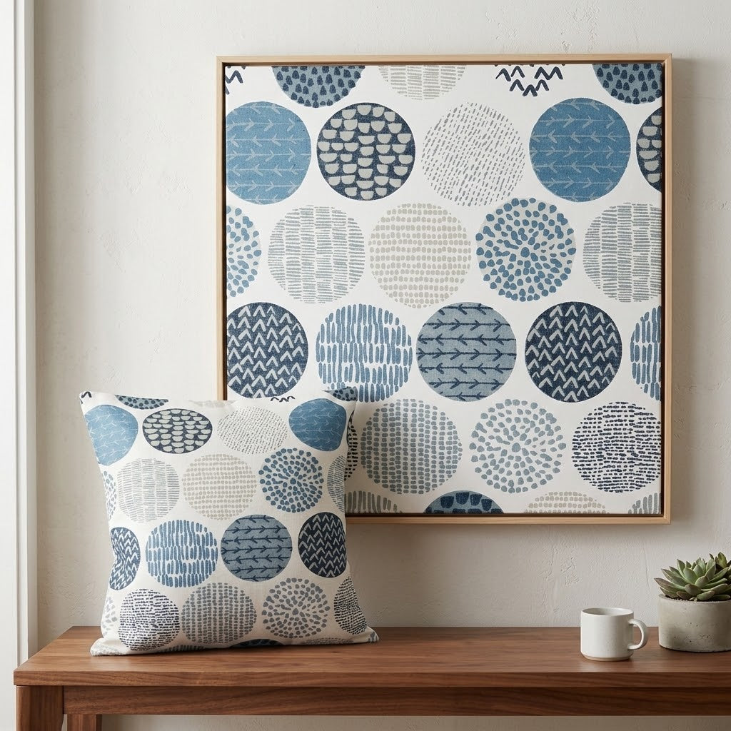 Fodera per cuscino con motivo a cerchi blu indaco 25,4 cm, 30,5 cm, 35,6 cm, 40,6 cm, 43,2 cm, 50,8 cm, 55,9 cm, 60,8 cm, 66,4 cm, 66 cm, fatto a mano, 100% cotone