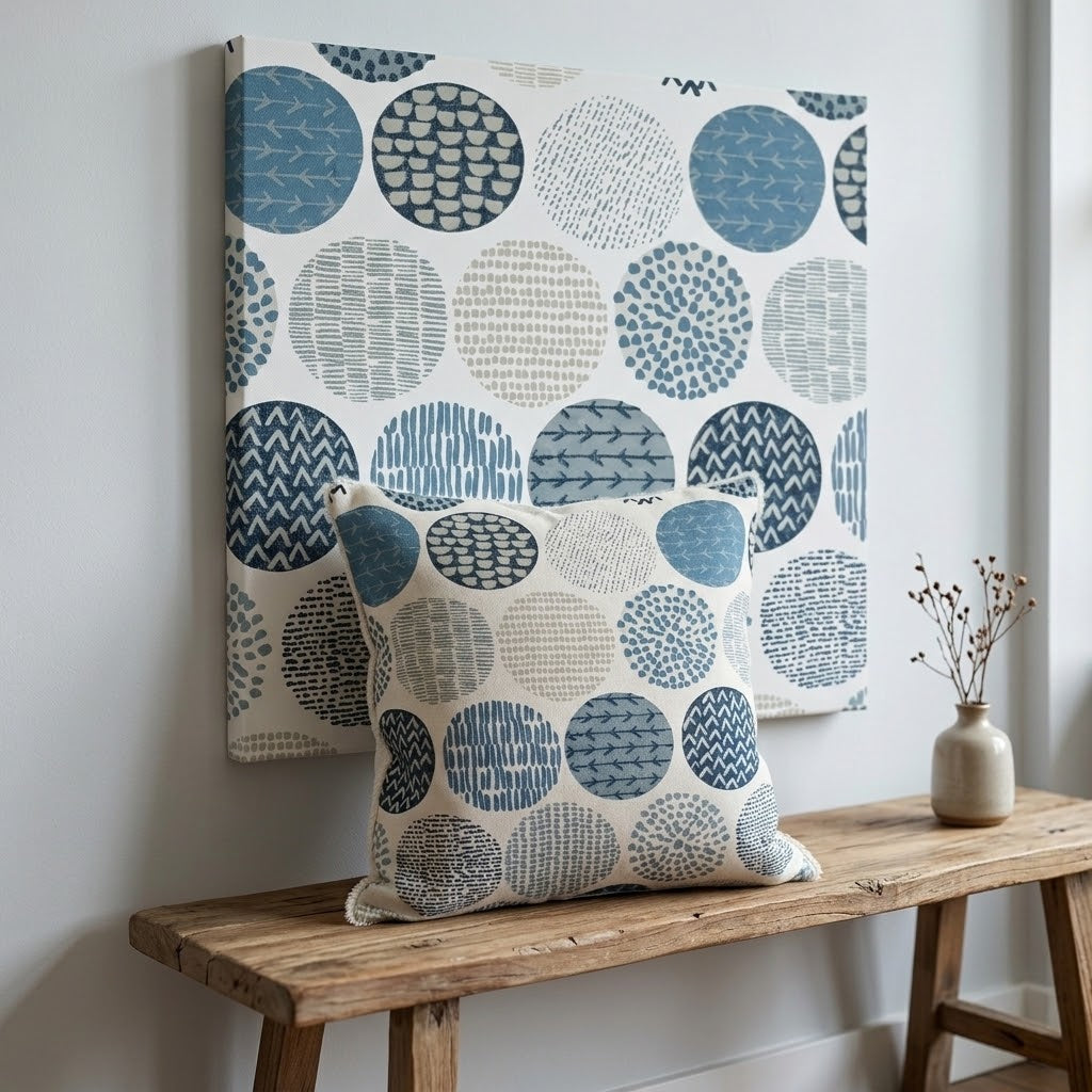 Fodera per cuscino con motivo a cerchi blu indaco 25,4 cm, 30,5 cm, 35,6 cm, 40,6 cm, 43,2 cm, 50,8 cm, 55,9 cm, 60,8 cm, 66,4 cm, 66 cm, fatto a mano, 100% cotone