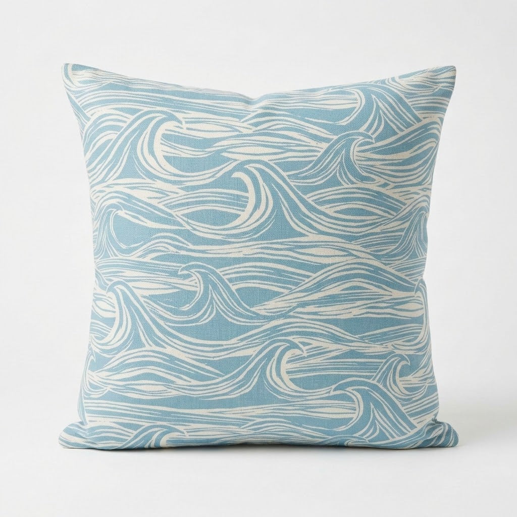 Ocean Waves Surf Aqua Blue Cushion Cover – Coastal Nautical Design