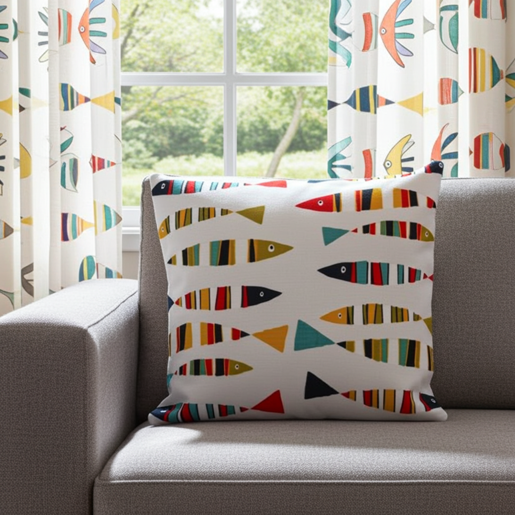 Vibrant Sardines Fish Tutti Frutti Cushion Cover