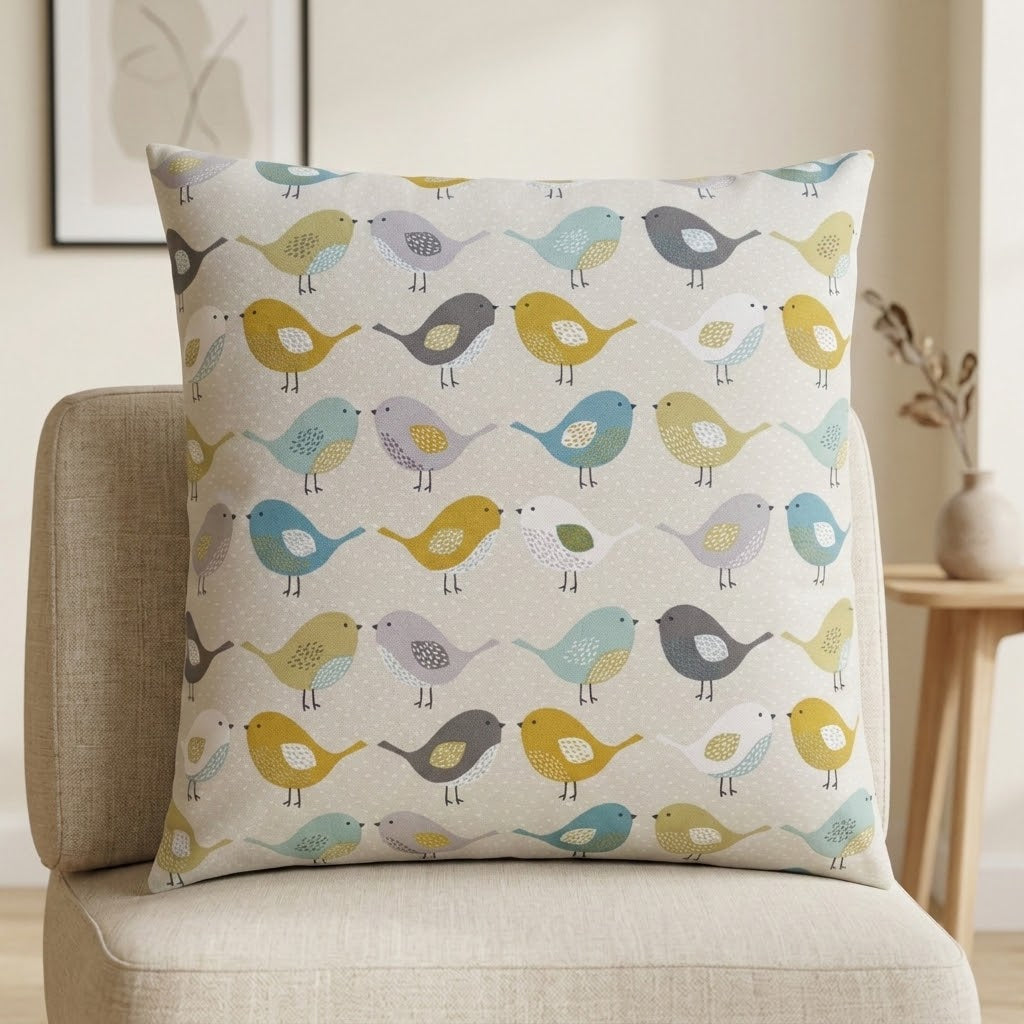 Fryetts Ochre Scandi Birds Cushion Cover