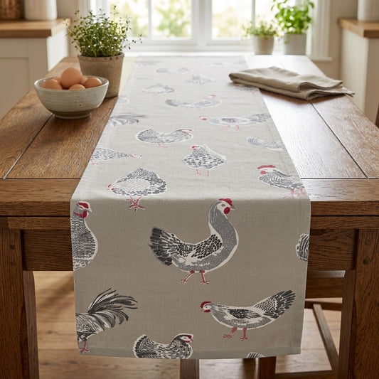 Rooster Hen Chicken Sage Green Table Runner