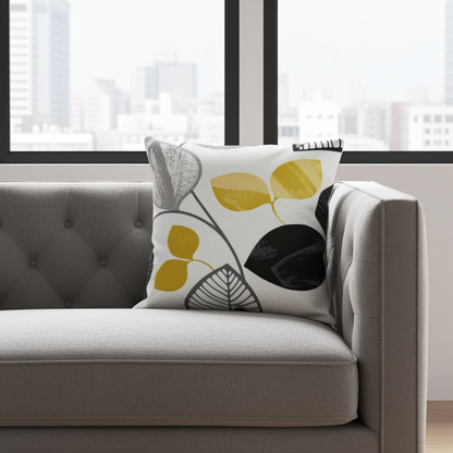 Autumn Leaf Black & Mustard Yellow Cushion Cover