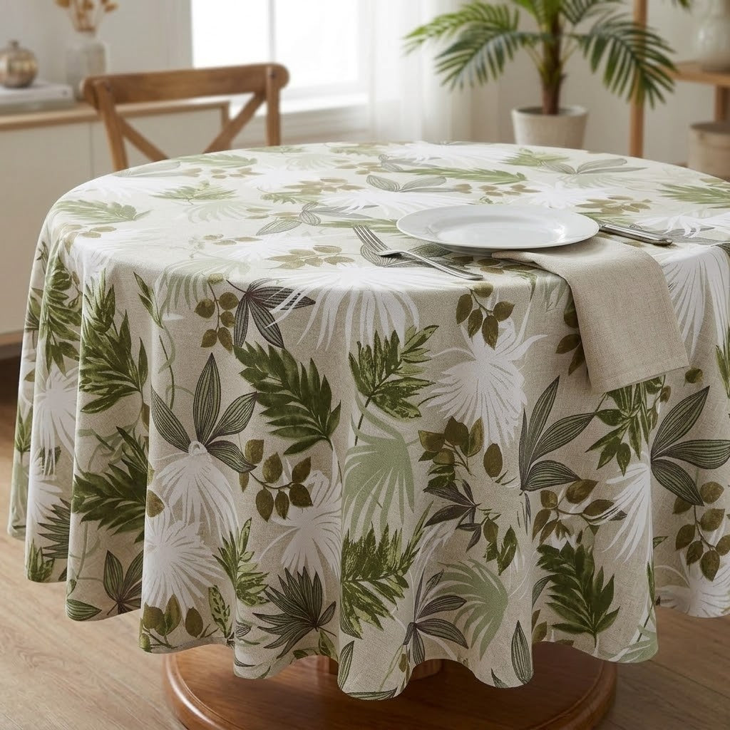 Amazon Pampas Green Leaves Tablecloth   , Round Tablecloth , Oval Tablecloth , Rectangle Tablecloth