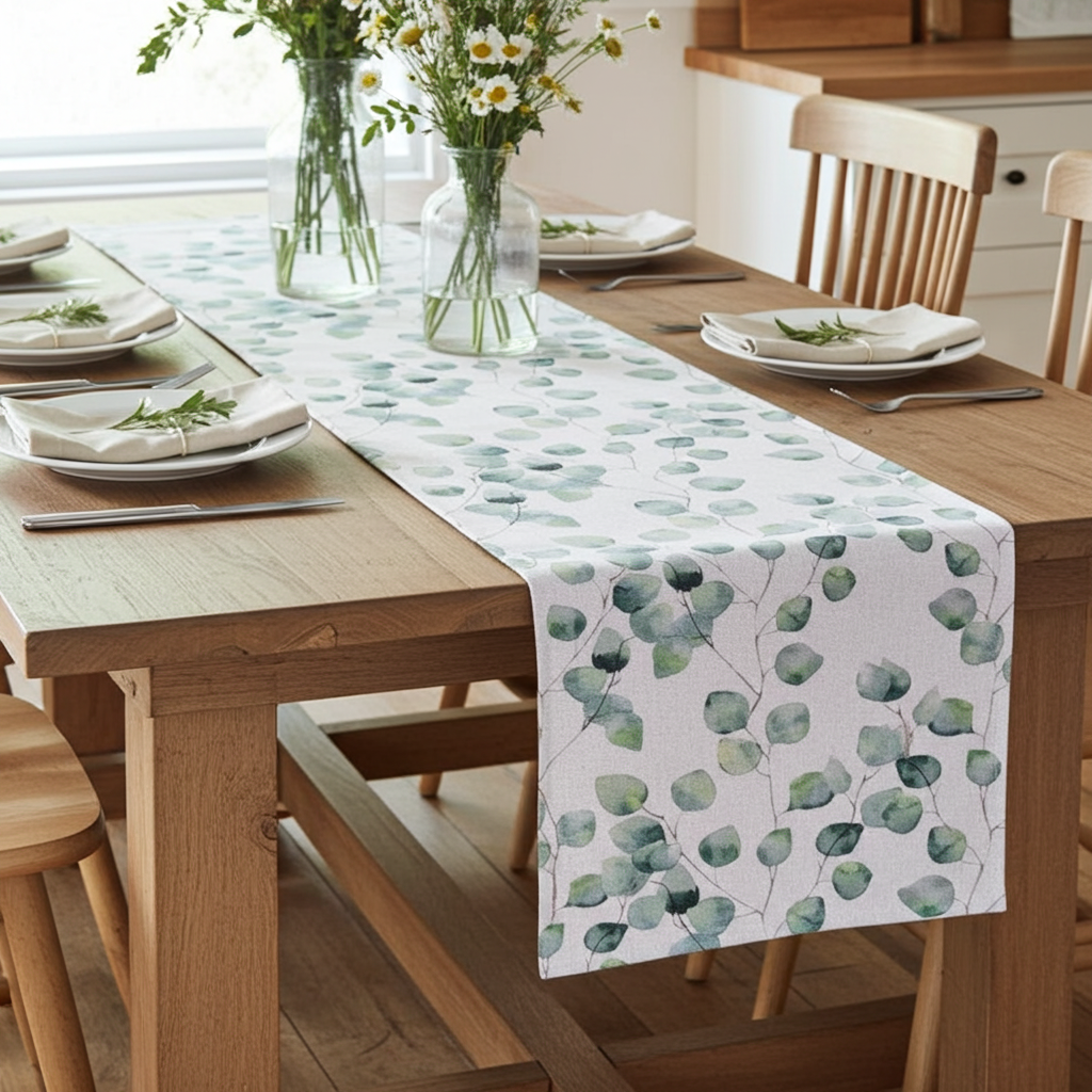 Eucalyptus Leaves Green Table Runner