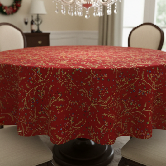 Christmas Berries Red Tablecloth