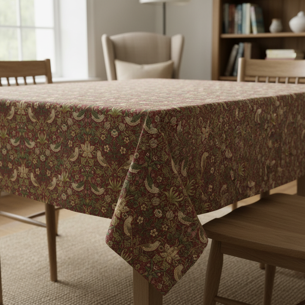 William Morris Strawberry Thief Crimson Coated Tablecloth