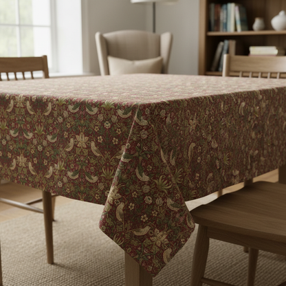 William Morris Strawberry Thief Crimson Coated Tablecloth