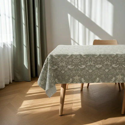 William Morris Strawberry Thief Natural Coated Tablecloth - Water Resistant Outdoor Indoor