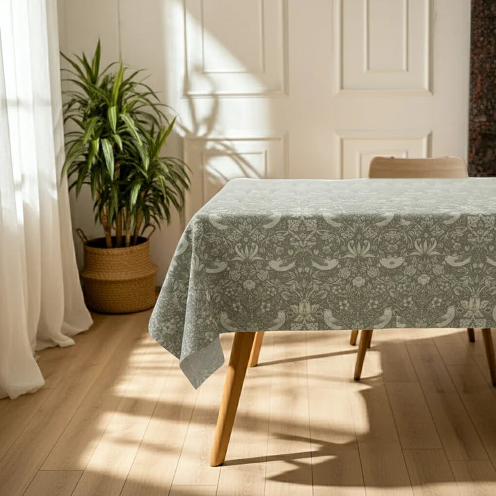 William Morris Strawberry Thief Natural Coated Tablecloth - Water Resistant Outdoor Indoor