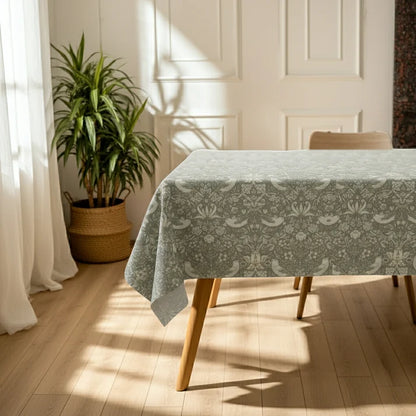 William Morris Strawberry Thief Natural Coated Tablecloth - Water Resistant Outdoor Indoor